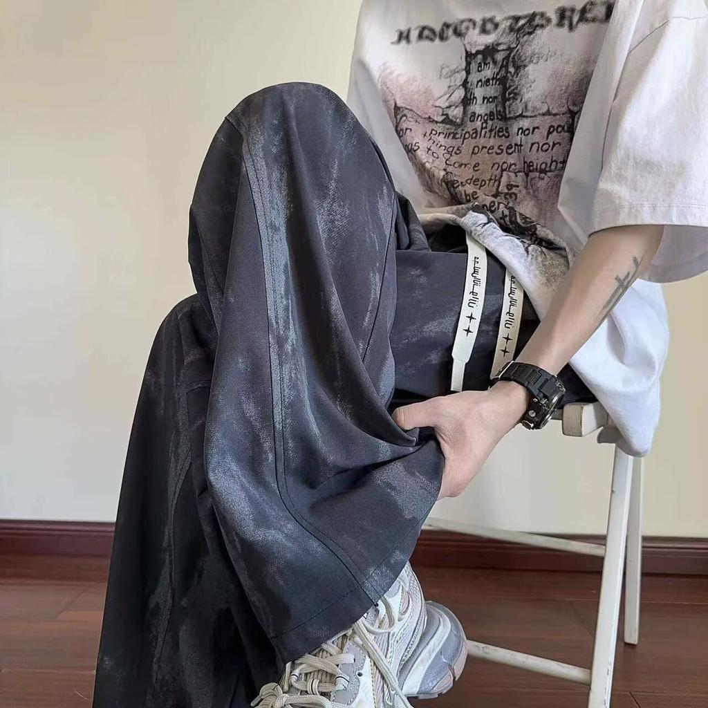 Wygodne spodnie casualowe tie-dye dla mężczyzn na lato Nowe modne luźne spodnie z szerokimi nogawkami Spodnie z drapowaniem z prostymi nogawkami
