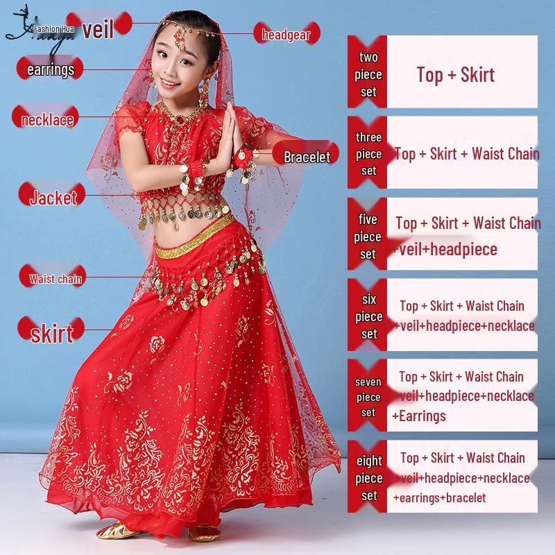 Huayu Dance Dziecięcy Kostium do Indyjskiego Tańca Brzucha Zestaw