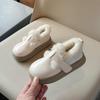 Korean Style Girls' Plush Cotton Velcro Leather Shoes - Thick Sole, Warm for Autumn/Winter 2025