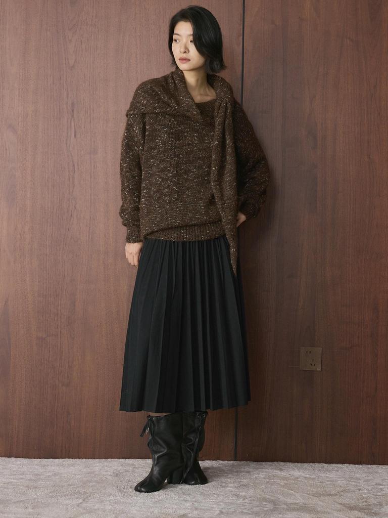 Xu Man Winter Korean Retro High-Waist Pleated A-Line Long Skirt for Women