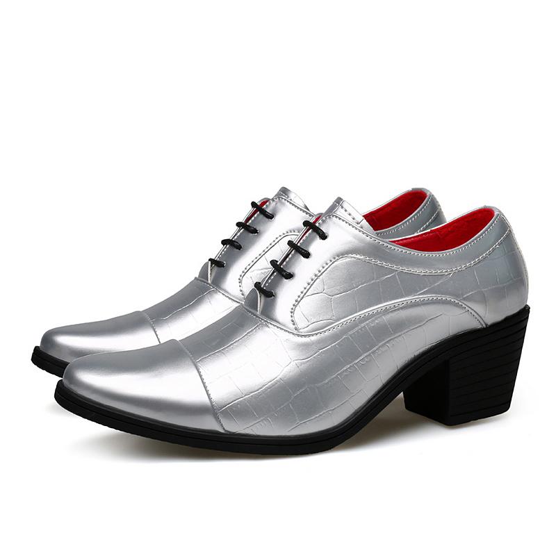 Men High Heels Silver Derby Wedding Dress Dance Business Gold Elevator Shoes Height Increase Tuxedo Shoes Plus Size
