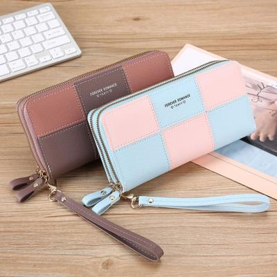 Wallet for Girls Long Handheld Wallet for Girls New Model with Three Color Splicing and Simple Zipper Wallet