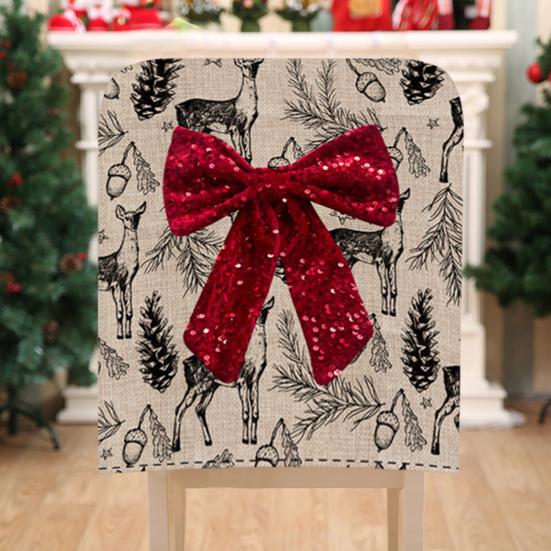 Yousheng Christmas Chair Cover with Bowknot Decorative Winter Chair Back Cover Deer Print Festive Holiday Home Decor