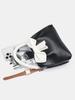 Fashiable and Versatile Color Blocking Small Square Bag with Bow and Pleated Black Handbag