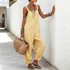 Loose Striped Wide Leg Jumpsuit for Women, Square Neck Sleeveless Wide Leg Rompers with Pockets, Casual Summer One Piece Outfit