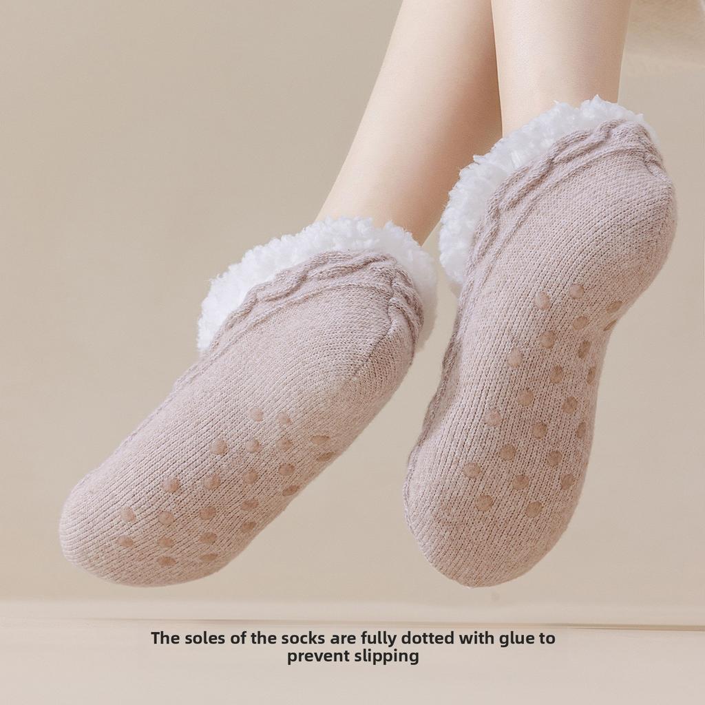 Winter and Autumn Lamb Fleece Floor Socks for Women - Thickened and Insulated for Warmth and Comfort - Glued Anti-Slip Warm Feet Sock Pouch
