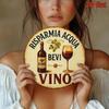 Retro Italian Wine Metal Tin Sign Round Vintage Design for Bar Kitchen Wall Decor 8 Inch
