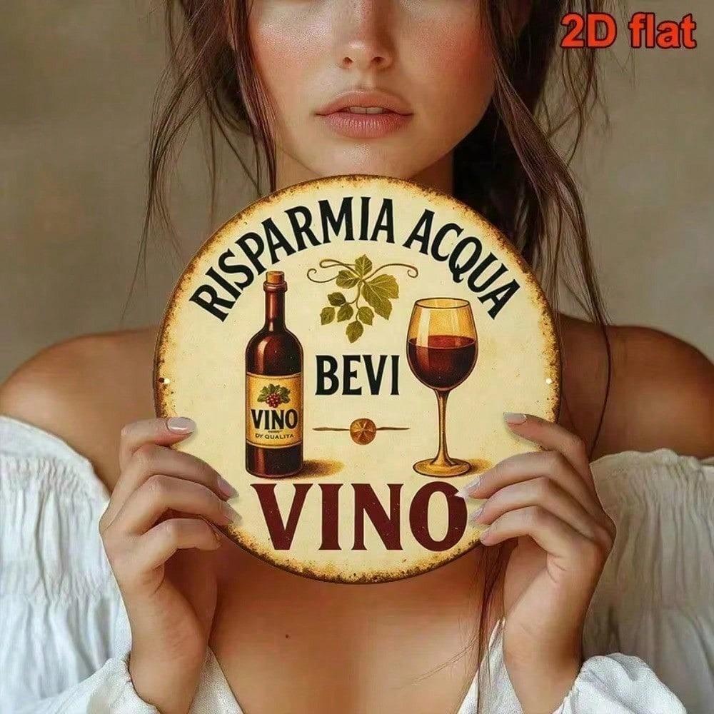 Retro Italian Wine Metal Tin Sign Round Vintage Design for Bar Kitchen Wall Decor 8 Inch