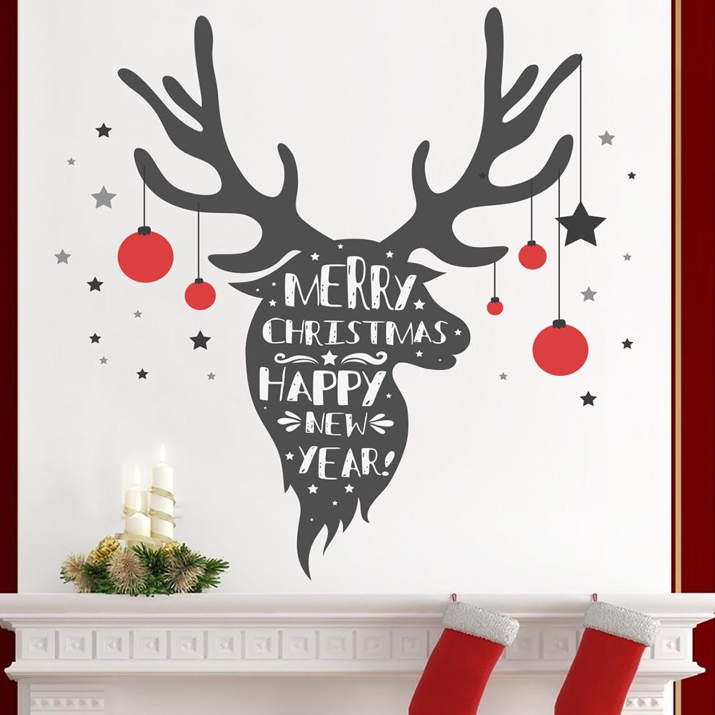 1//4pcs Merry Christmas Wall Stickers Elk Self-adhesive PVC Removable Home Decals