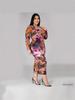 Elegant European & American Style Sheath Dress with Slit – Printed Long-Sleeve, Slim Fit, Round Neck