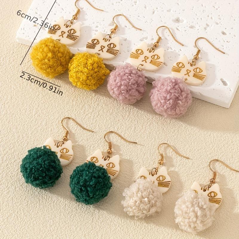 A set of four pairs of winter retro acrylic earrings, simple, fashionable and atmospheric hairball series earrings, earrings.