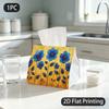 1pc Tissue Box, Oil Painting Blue Flowers Vibrant Warm Glow Pattern, 2D Flat Printing, Multi-Use, Strong And Firm, Tissue Organizer, for Bathrooms