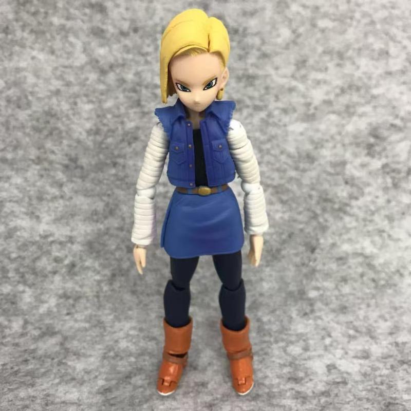 Dragon Ball Z Super Saiyan Future Trunks Android 18 Jointed Action Figure with Interchangeable Faces Accessories Model Toy Gift
