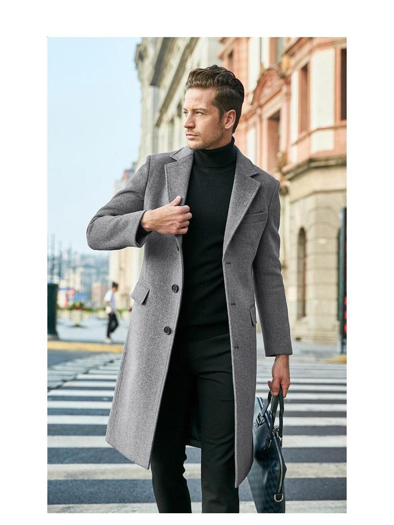 Herren Wollübermantel im britischen Stil mit langen Ärmeln - Herbst-/Winter-Trend