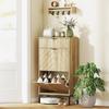 Shoe Cabinet 8 Pairs With Sliding Drawer 2 Flip Down Drawers Adjustable Shelves 60x24x105.5cm Oak
