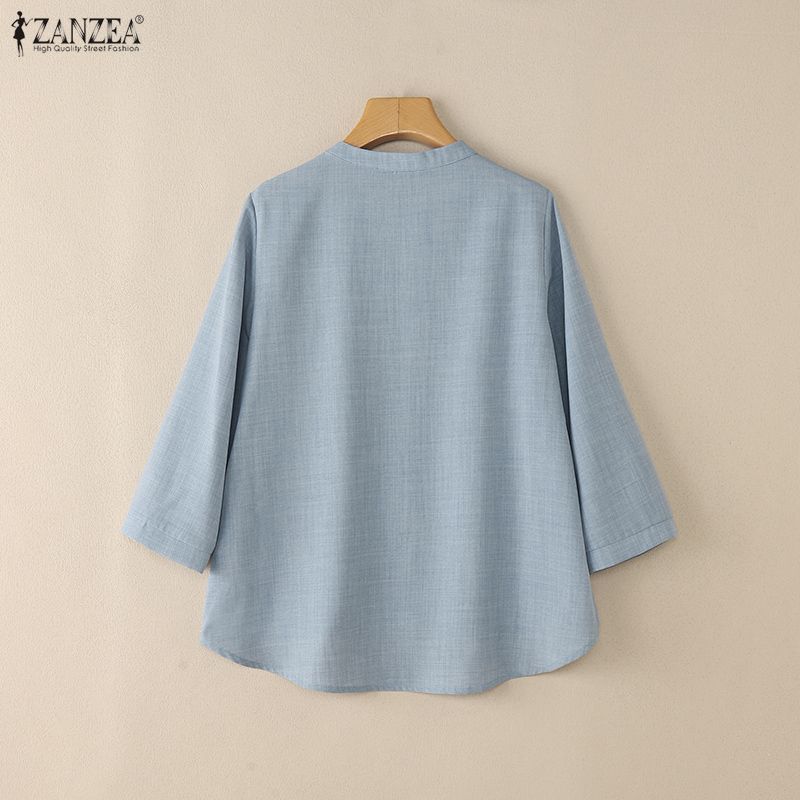 ZANZEA Women Embroidery Print Casual Round Neck Long Sleeve Blouse