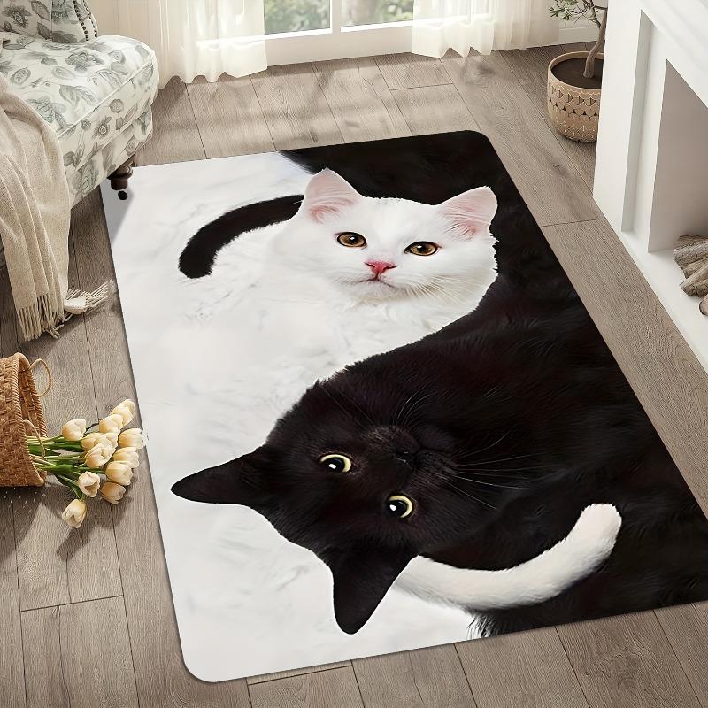 Cat Print Carpet White Cat Black Cat Design Living Room Rug Creative Home Decor Non-slip Mat for Bedroom Study Multiple Sizes