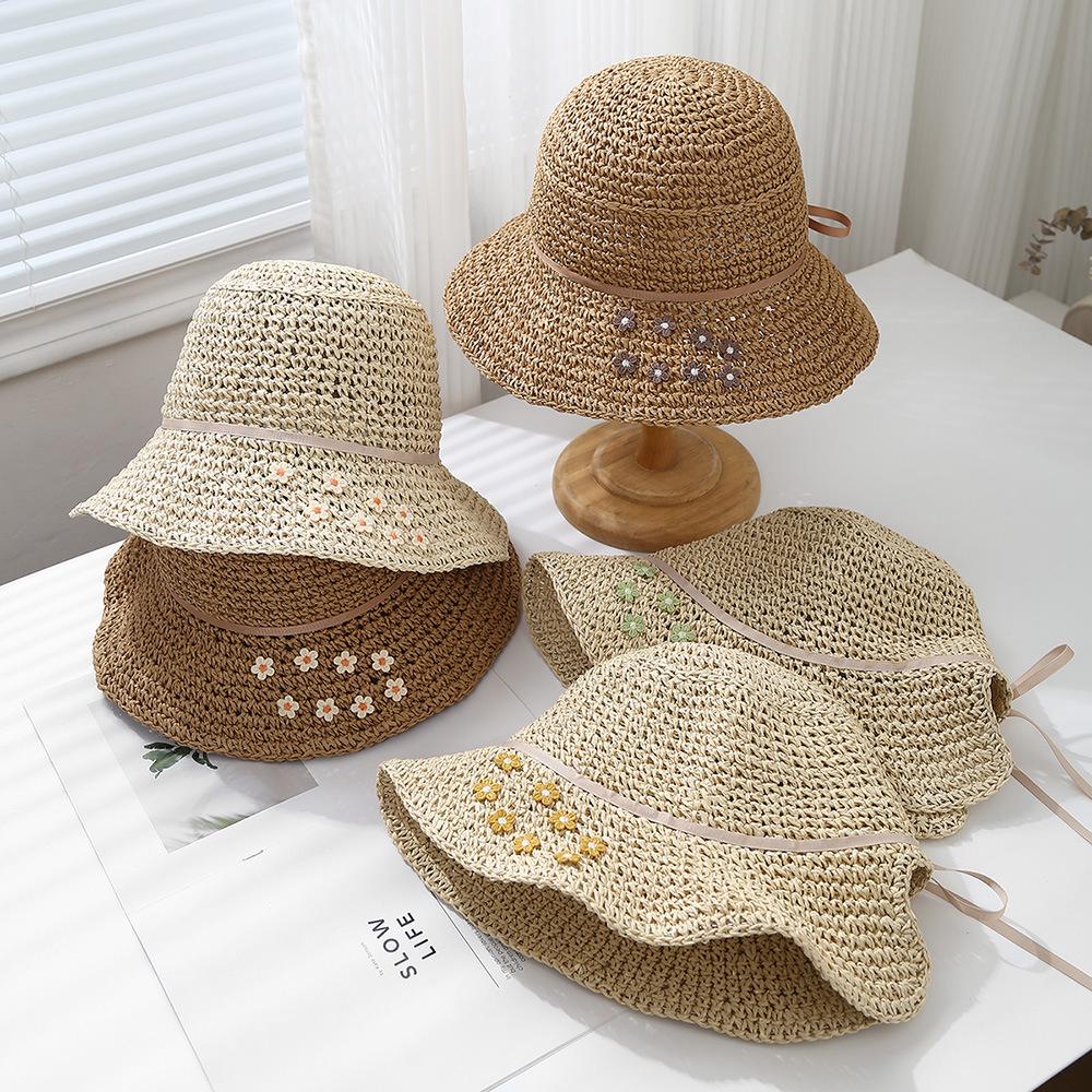 Summer Hats For Women Rope Bow Sun Hat Female Folding Sunshade Fisherman Cap Female Beach Accessories Seaside Sunscreen Sunhat