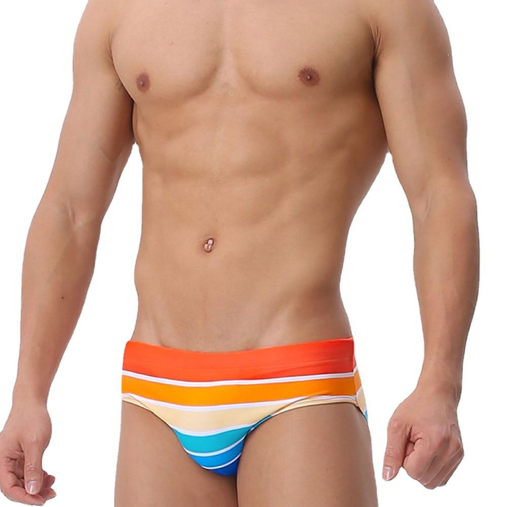 European and American Men's Triangle Swim Trunks with Multi-Color Stripes Fashion Beach and Hot Spring Bathing Trunks Ideal for Vacation