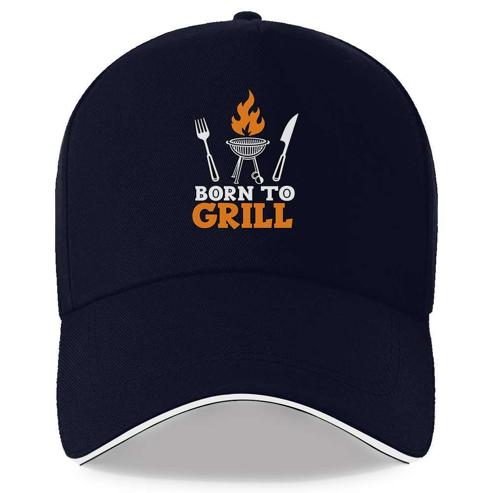 Born To Grill BBQ Graphic Baseball Cap Polyester Adjustable Casual Hat for Grilling Enthusiasts