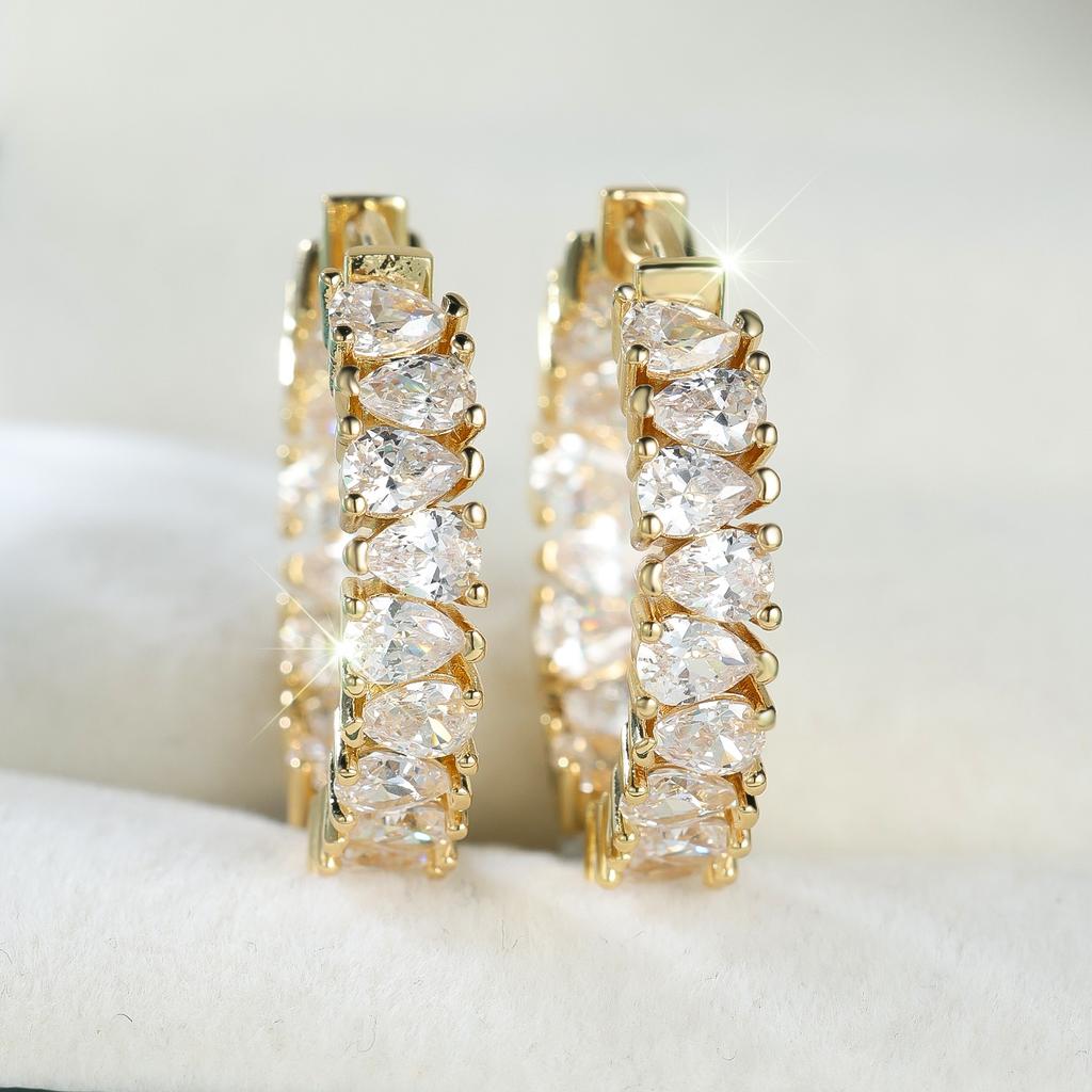 Cute Female White Zircon Stone Round Hoop Earrings Vintage Fashion Gold Silver Color Wedding  For Women