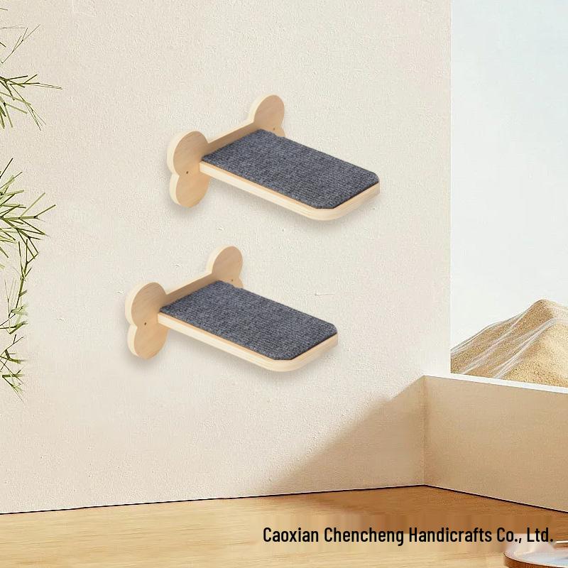 Wall-Mounted Wooden Cat Tree with Climbing Frame, Bed, Stairs, and Jumping Platform