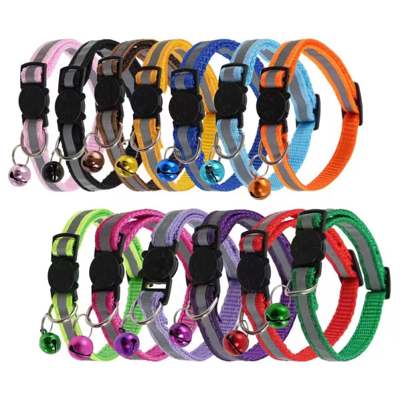 Reflective Cat Safety Collar with Detachable Bell & Round Ear Buckle Reflective Collar Light Green