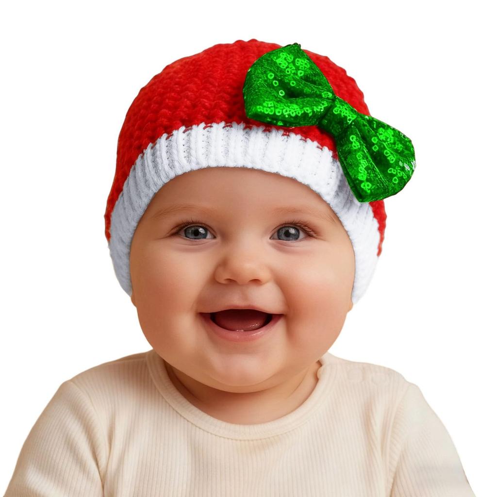 Christmas Baby Hat With Cute Bowknot, Infant Woolen Hat, Fall And Winter Warm Children's Knitted Hat