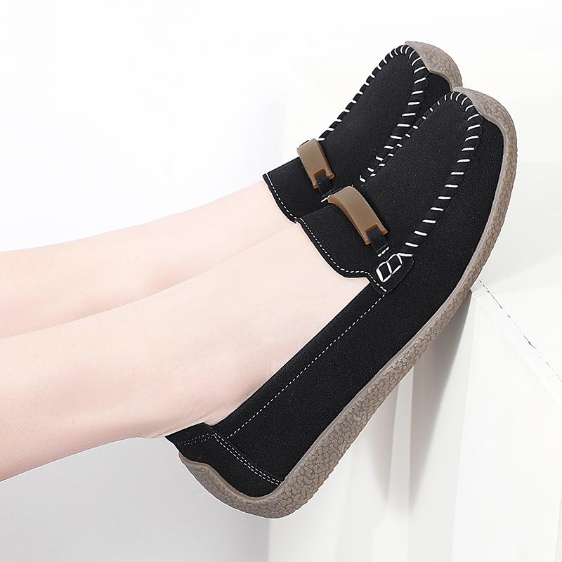 Fashion Women Suede Flats Slip on Soft Sole Walking Shoes Comfortable Low-cut Mother Loafers Casual Daily Shoes Size 35-43