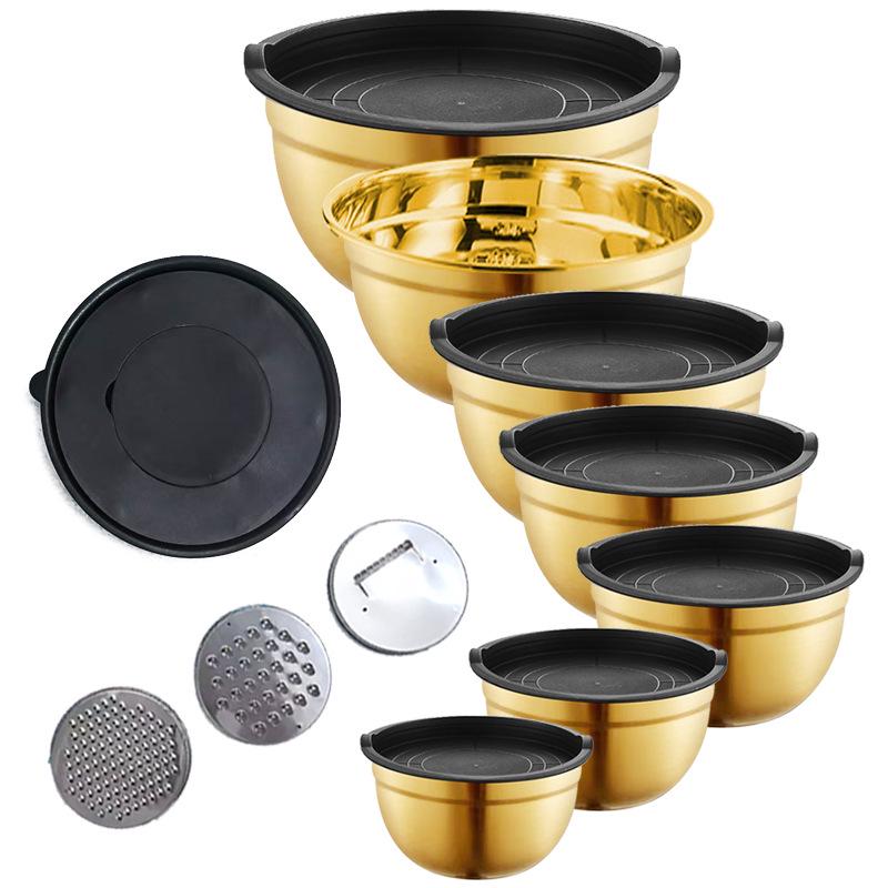 Stainless Steel Mixing Bowl with Lid & Non-slip Silicone Base