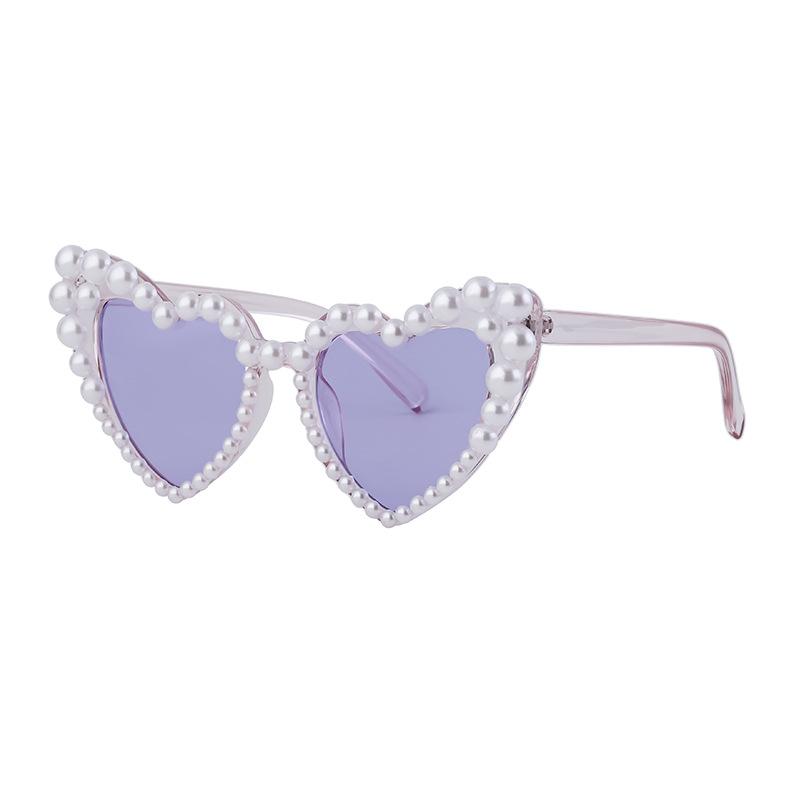 JYL TS Women's Heart-Frame Pearl - Luxury Street Party Sunglasses WF-17070