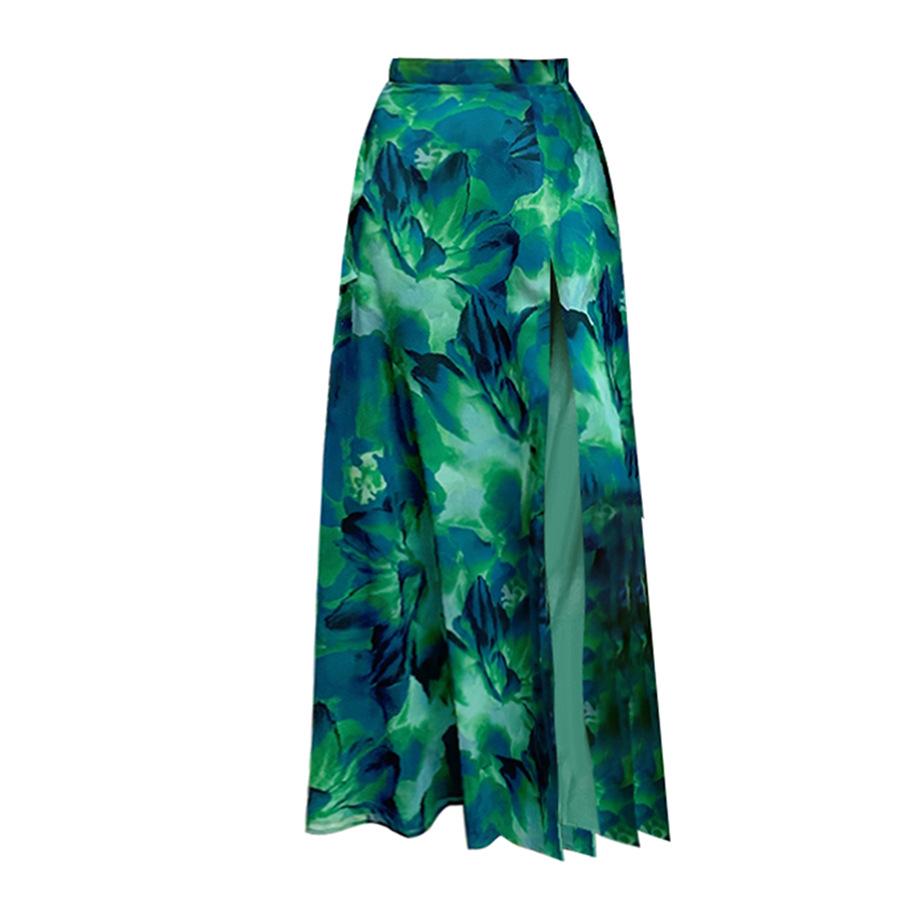 

Юбка миди с разрезом и абстрактным принтом: Европейское и американское пляжное платье для женщин Large зелёный