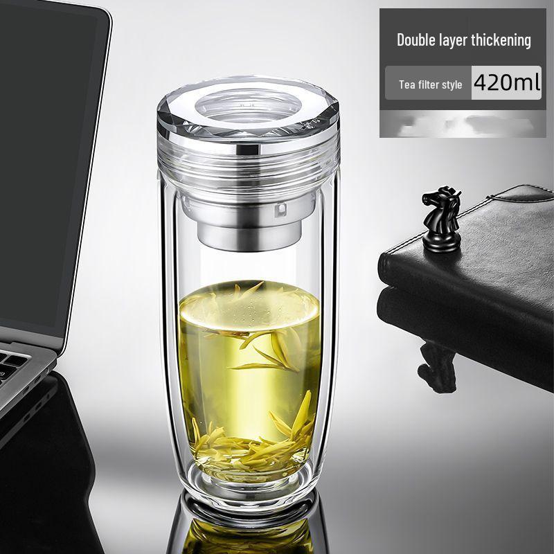 Custom Double-Layer Glass Tea Cup with Separator and Ring – Ideal Business Gift