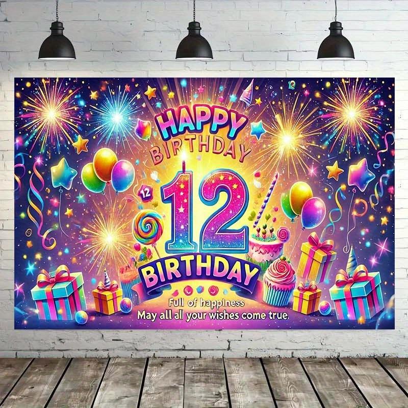 1 Piece. I Wish You a Happy 12th Birthday. May All Your Wishes Come True. Background Wall Decoration Fabric