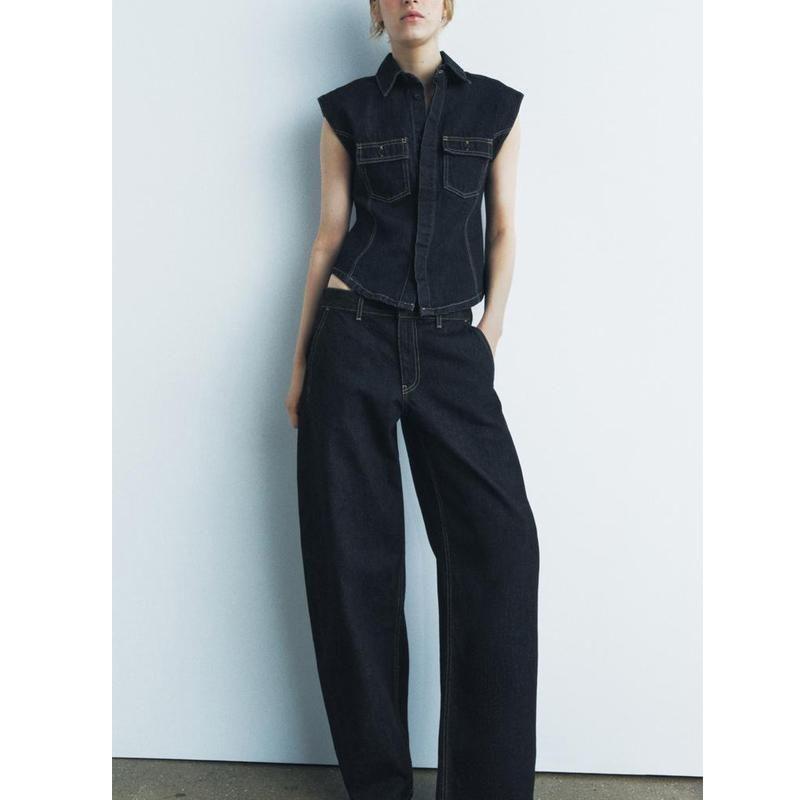 Fall and Winter New Arrival String Decoration Denim Vest 8246266 Balloon Version Mid Waist Denim 8246267