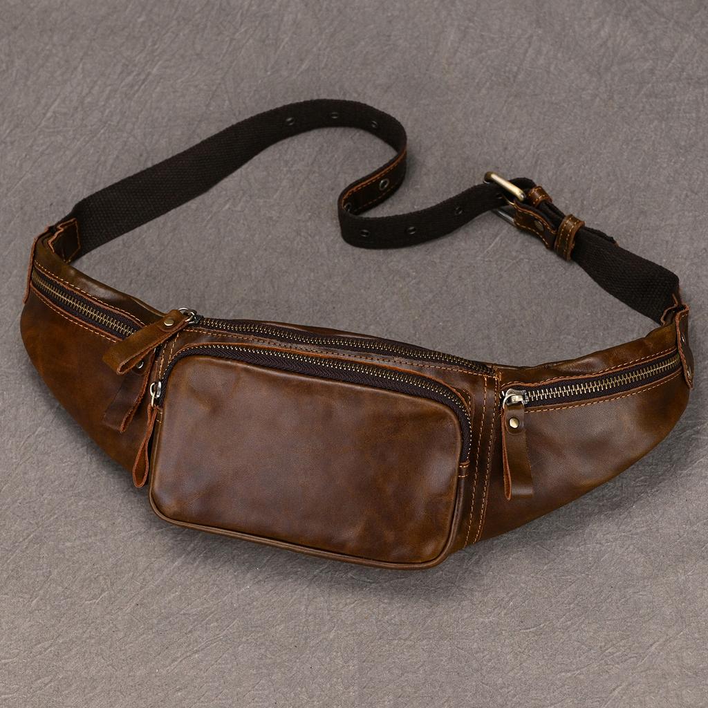 Big Waist Bag Mens Leather Belt Pounch Anti-theft Waist Pack Fanny Pack Bum Bag Belt Waist Pouch Chest Bag For Male Leather Bag