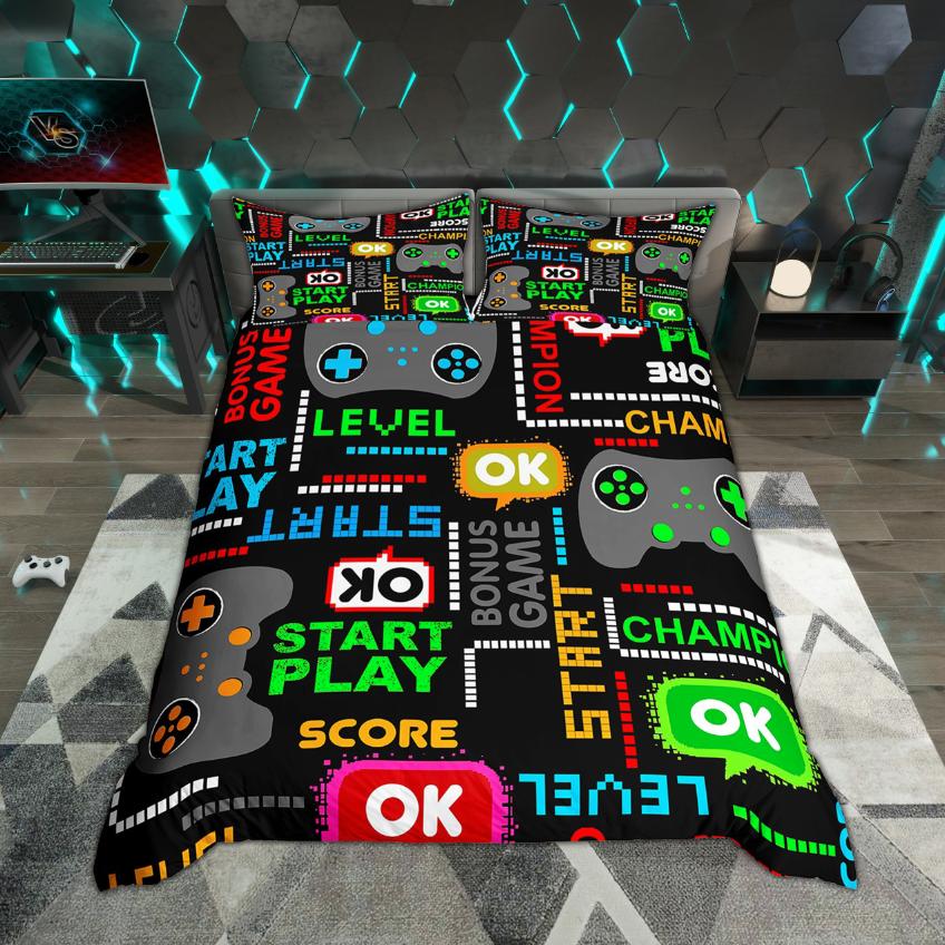 

Comforter Homewish Boys Gamer 2Pcs/3Pcs Teens Gaming Gampad Bedding Video Game Console Set Comforter (quilt)-EU Single(135*200cm)3pcs