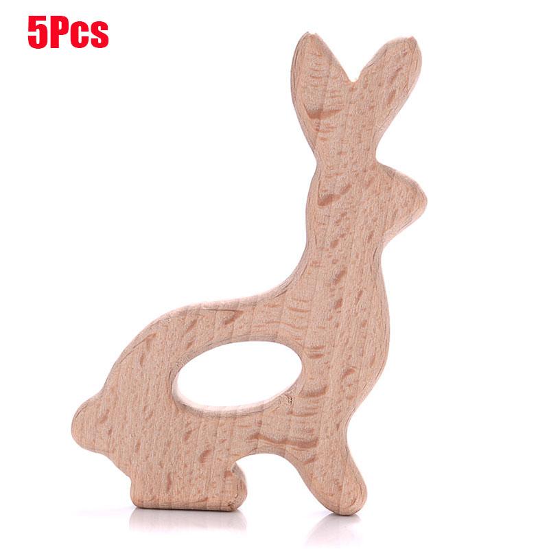 5Pcs Baby Animal Beech Wood Teething Rodent Flowers Clouds Tiny Rod Wooden Teether For Baby Pacifier Chain Pendant Chew Toys