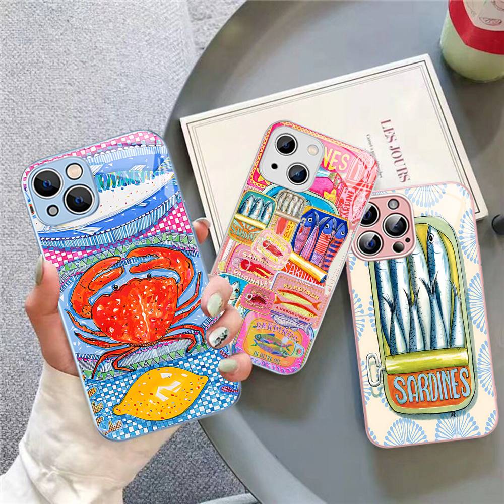 Sardinen Fisch Gehärtetes Glas Für Iphone 14 13 12 11 Pro Mini XS MAX 14Plus X XS XR Hülle
