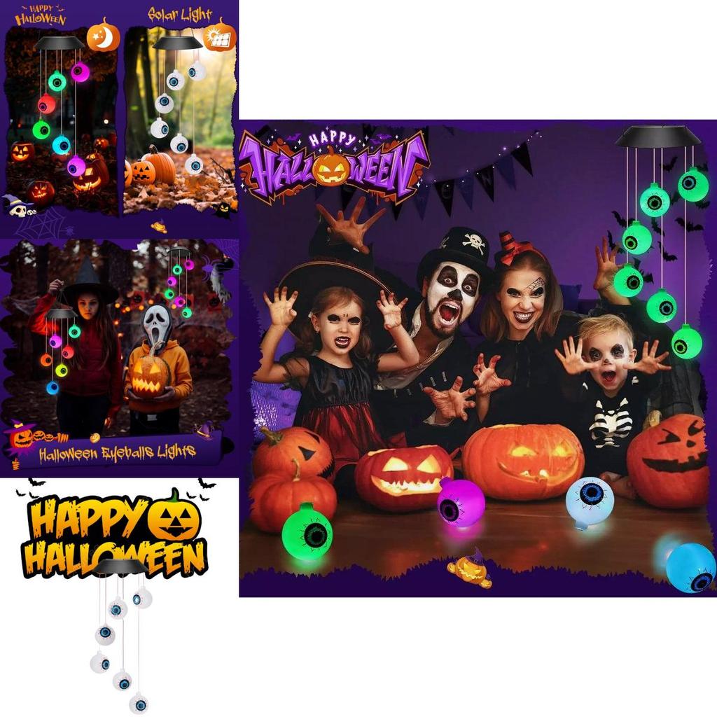Enchanting Solar Led Wind Chime Light Featuring Pumpkin And Skull Ghost Eye For Outdoor Decor