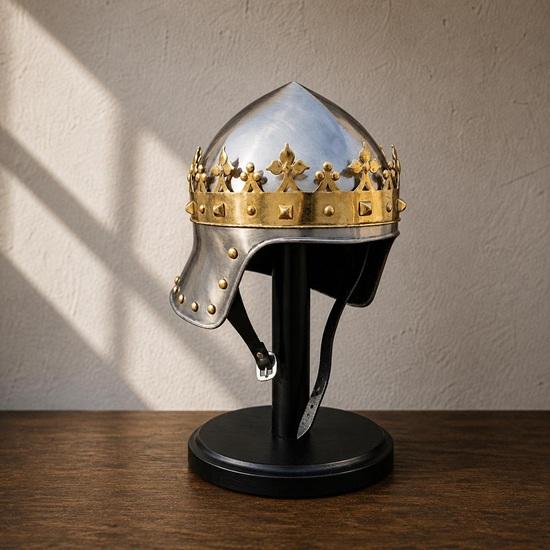 Renaissance Crown Helmet with Stand Steel Medieval King Armor Cosplay LARP Gift Idea