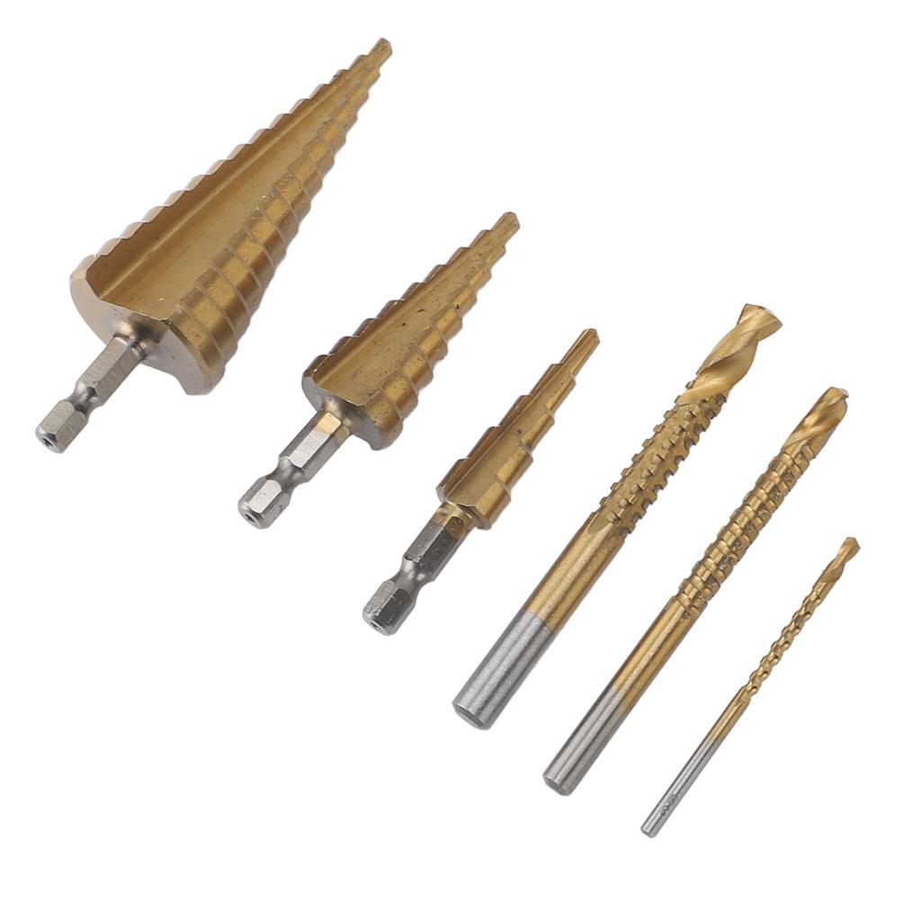 6PCS Step Drill Bit Set Hex Shank Electric Step Drill Bits for Wood Aluminum Alloy Copper