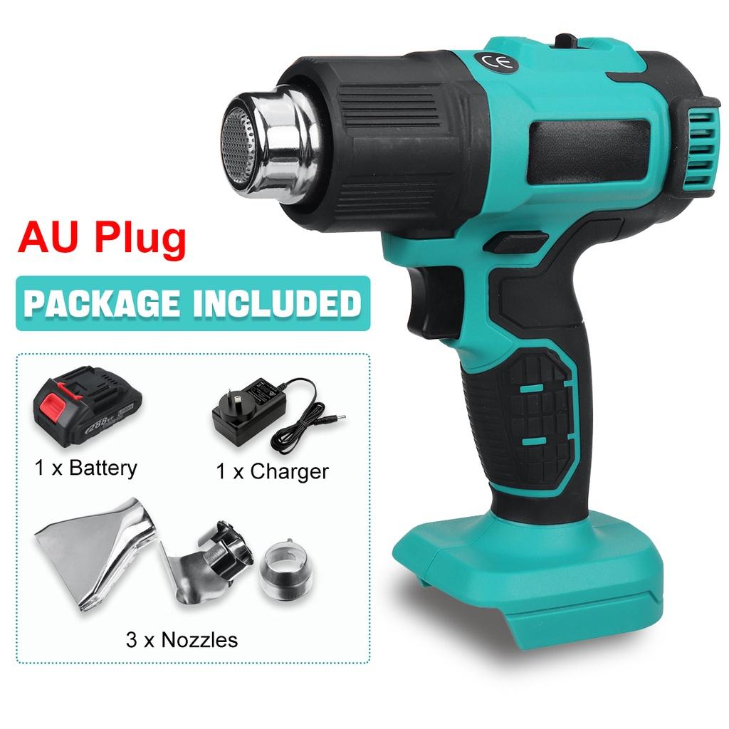 200W Handheld Cordless Hot Air Guns Temperatures Adjustable with 3 Nozzles 21V Electric Heat Guns Rechargeable for 18V Lithium Battery