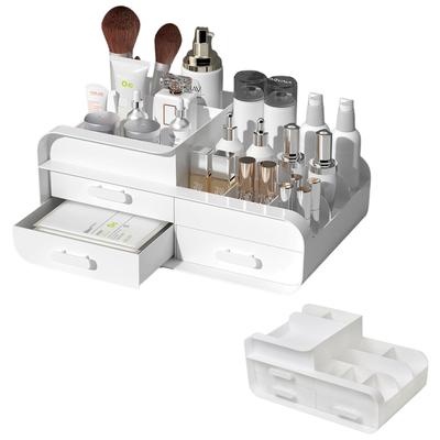 East Leaf Makeup Box, Cosmetic Storage Box, Large Capacity, Stylish Desktop Storage for Cosmetics and Accessories [3 Drawers, 9 Compartments, White]