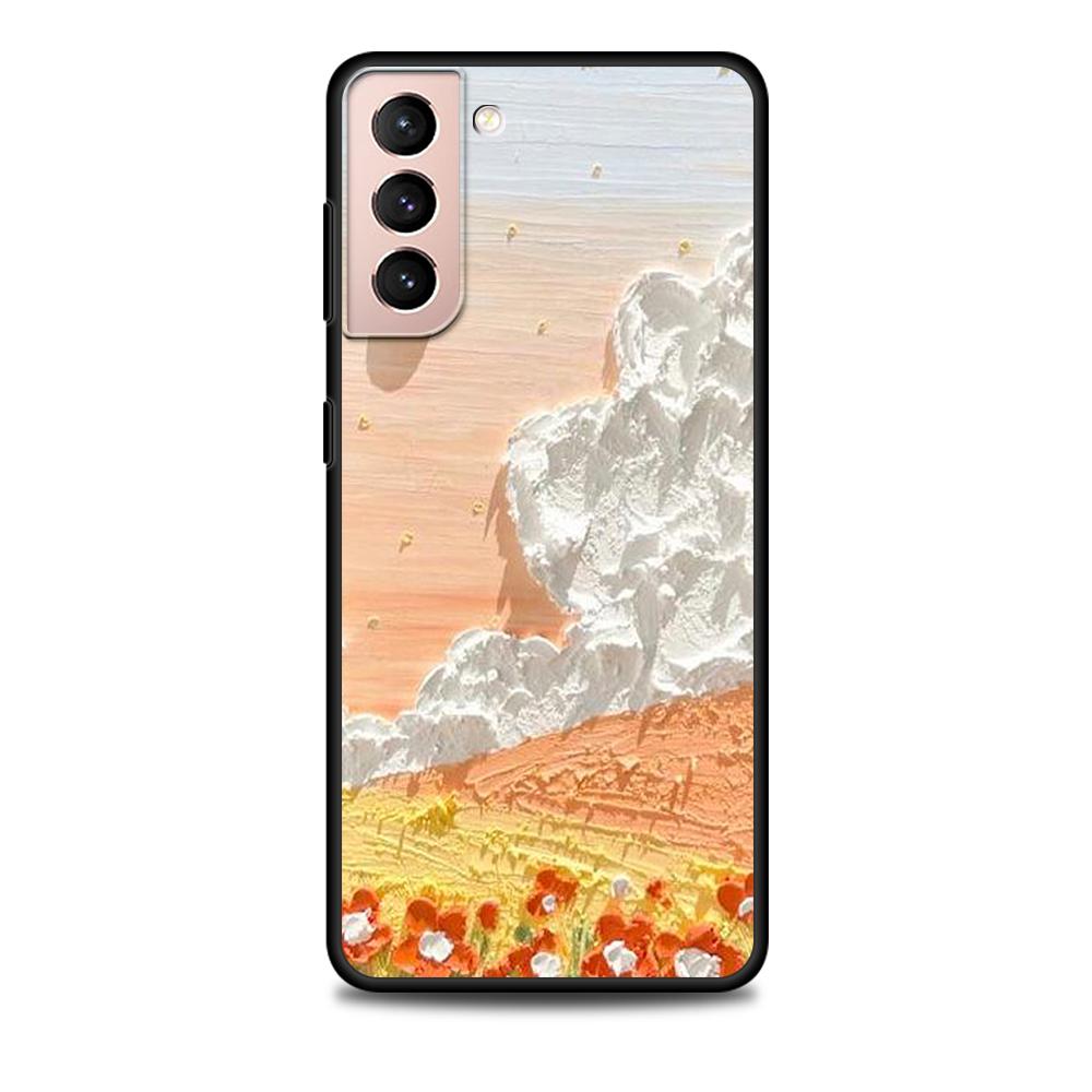 Etui Art Retro Olej Malowanie Kwiaty do Samsung Galaxy S22 Ultra Telefon Pokrowiec S21 S20 FE S10 S9 S8 Plus S10e S7 Edge Czarny Miękki