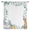 Transparente Vorhänge mit Osterhasen-Eier-Eukalyptus-Blumen für Wohnzimmer, Schlafzimmer, Kinderzimmer, Tüll-Fenstervorhänge