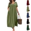 Robe pour femme col en V manches courtes effet froissé texturé coupe ample avec poches décontractée confortable longueur midi