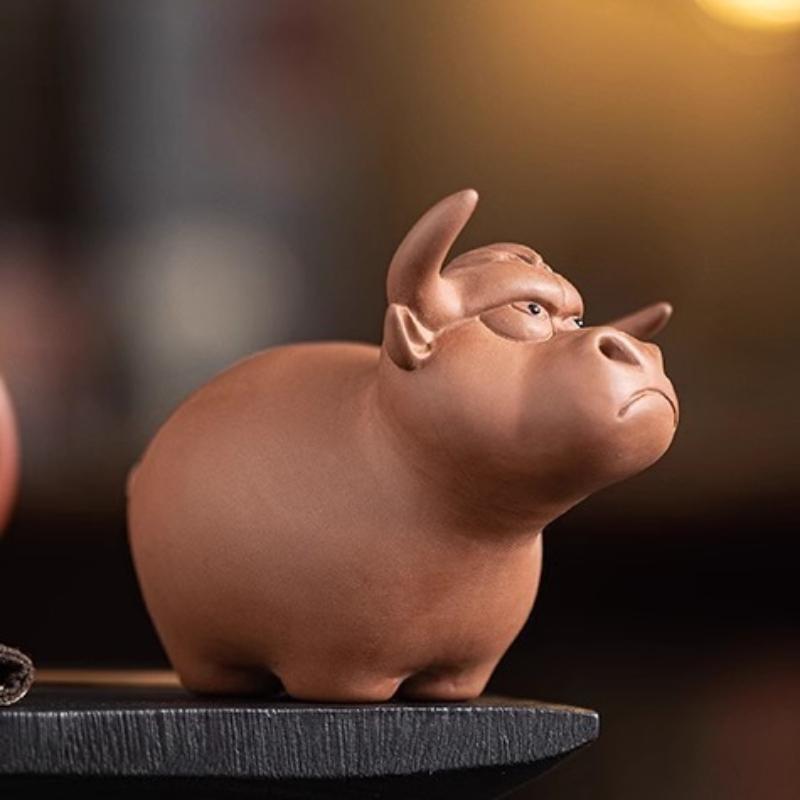 Handmade Purple Clay Ox Tea Pet Nurturable for Chinese Gongfu Tea Ceremony Home Decor Accessory Gift
