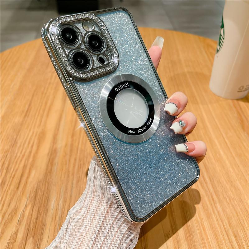 Applicable To IPhone16 Mobile Phone Case Electroplating Edge Drilling Apple 15promax Magnetic Sleeve 13/14 Gradient Glitter