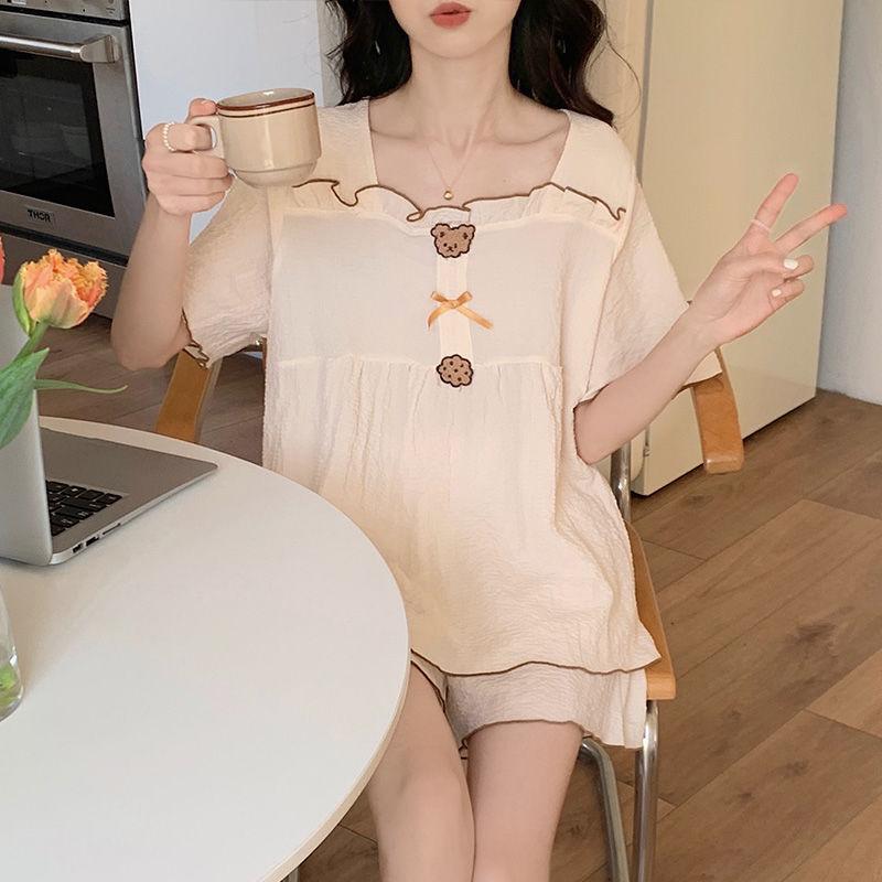 Baumwollpyjamas im Prinzessinnenstil für Damen im Sommer, kurzärmlig, locker sitzend, hoher ästhetischer Wert, können extern als Hausanzug-Set getragen werden